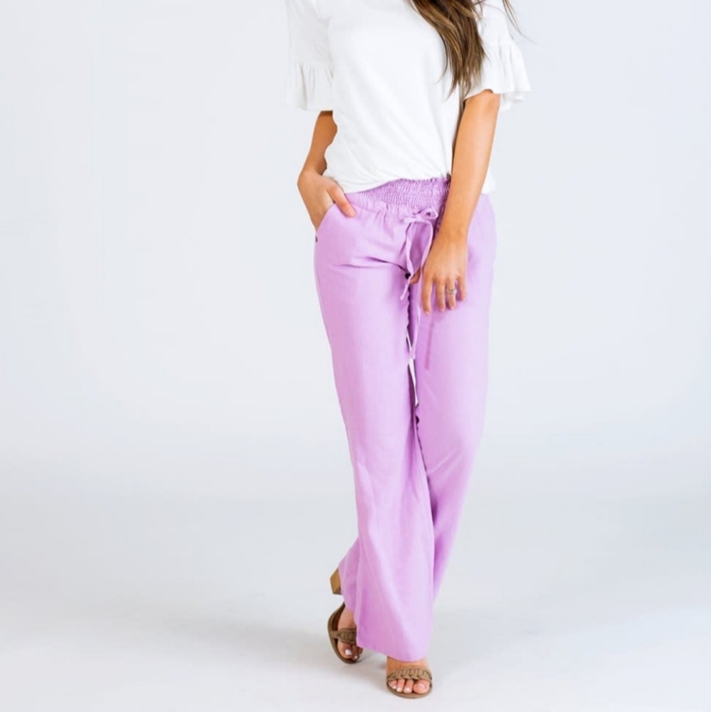 Purple Linen Wide Leg Pant